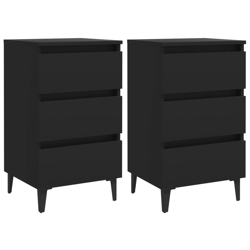vidaXL Нощни шкафчета с метални крака, 2 бр, черни, 40x35x69 см