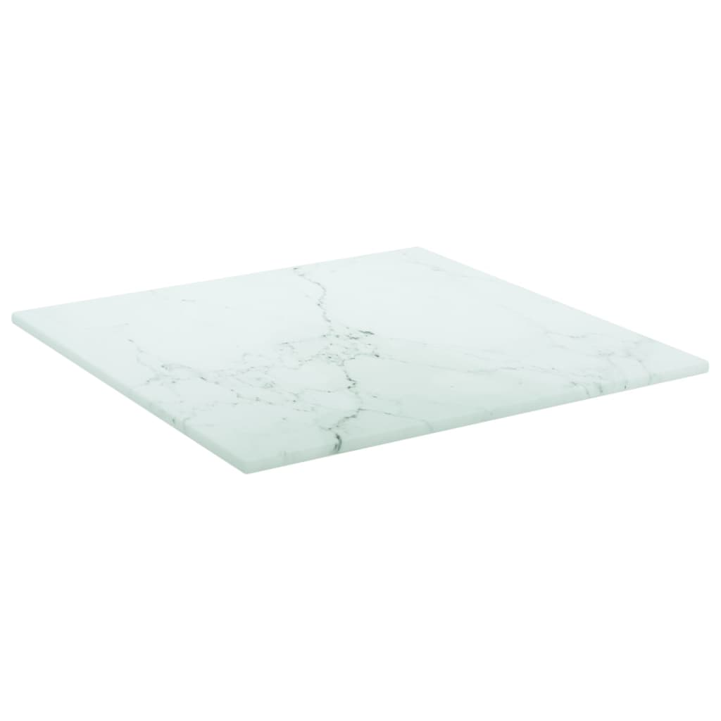 vidaXL Плот за маса бял 30x30см 6мм закалено стъкло с мраморен дизайн