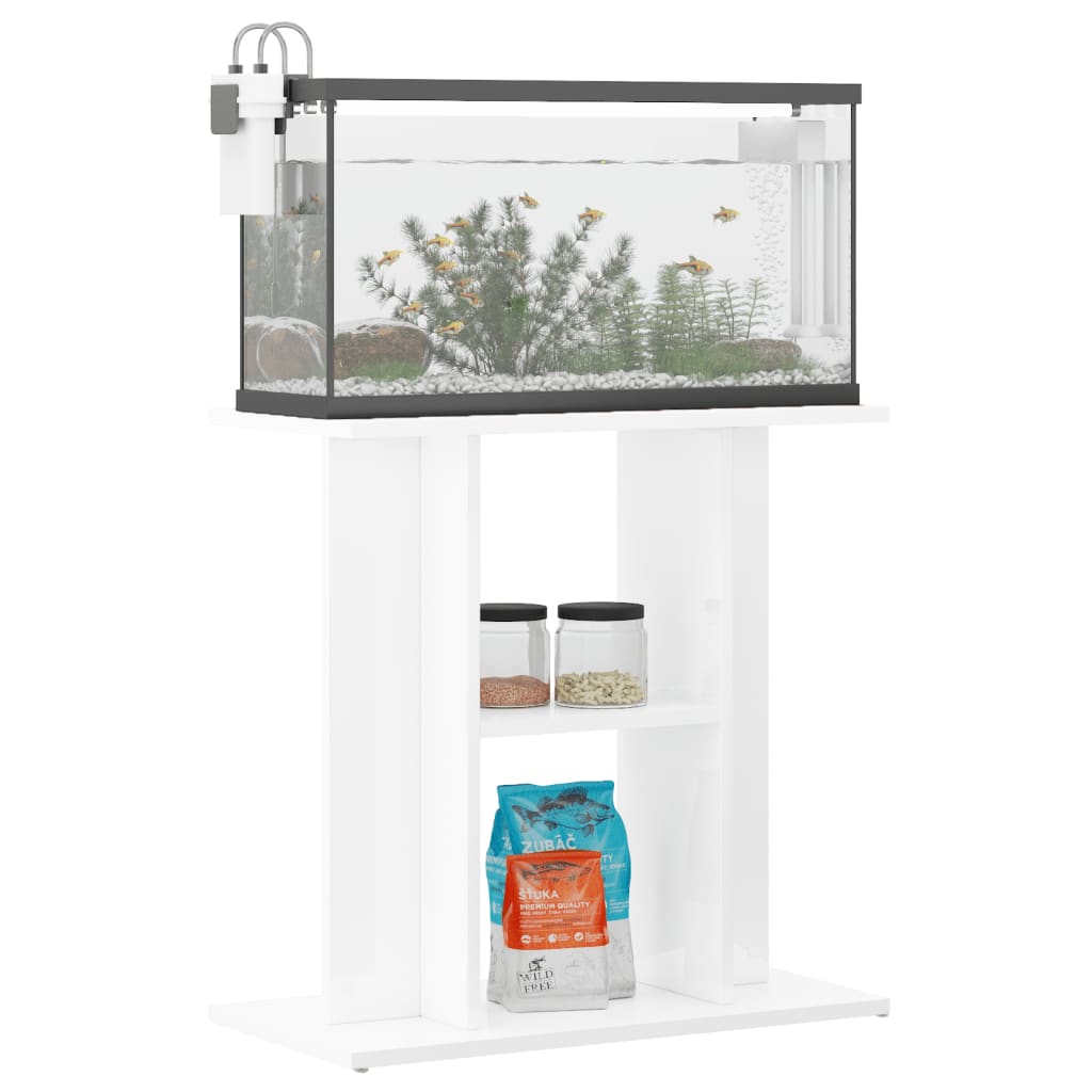 vidaXL Поставка за аквариум, бял гланц, 60x30x60 см, инженерно дърво