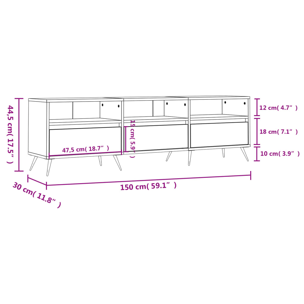 vidaXL ТB шкаф, бял, 150x30x44,5 см, инженерно дърво