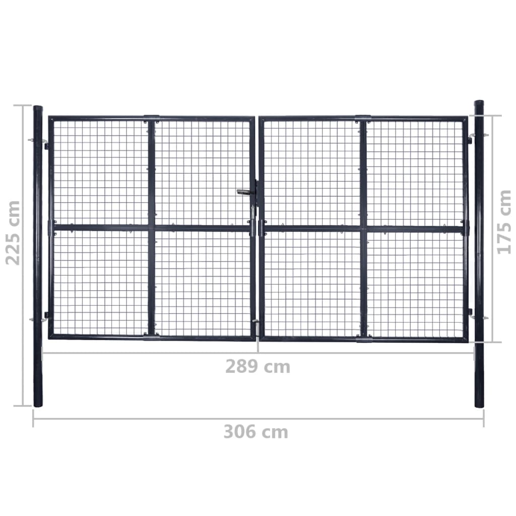 vidaXL Портална дворна врата, поцинкована стомана, 289x175 см, сива