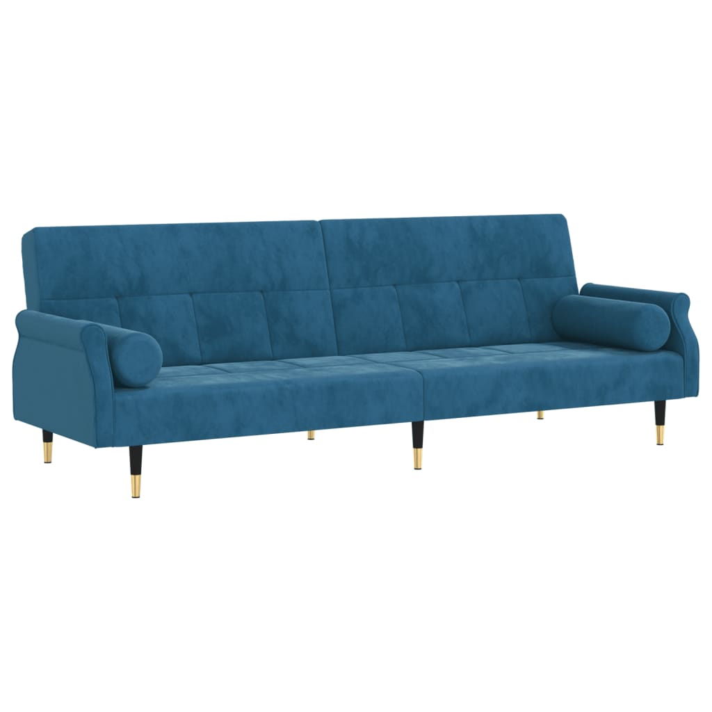 vidaXL Разтегателен диван с възглавници, син, кадифе
