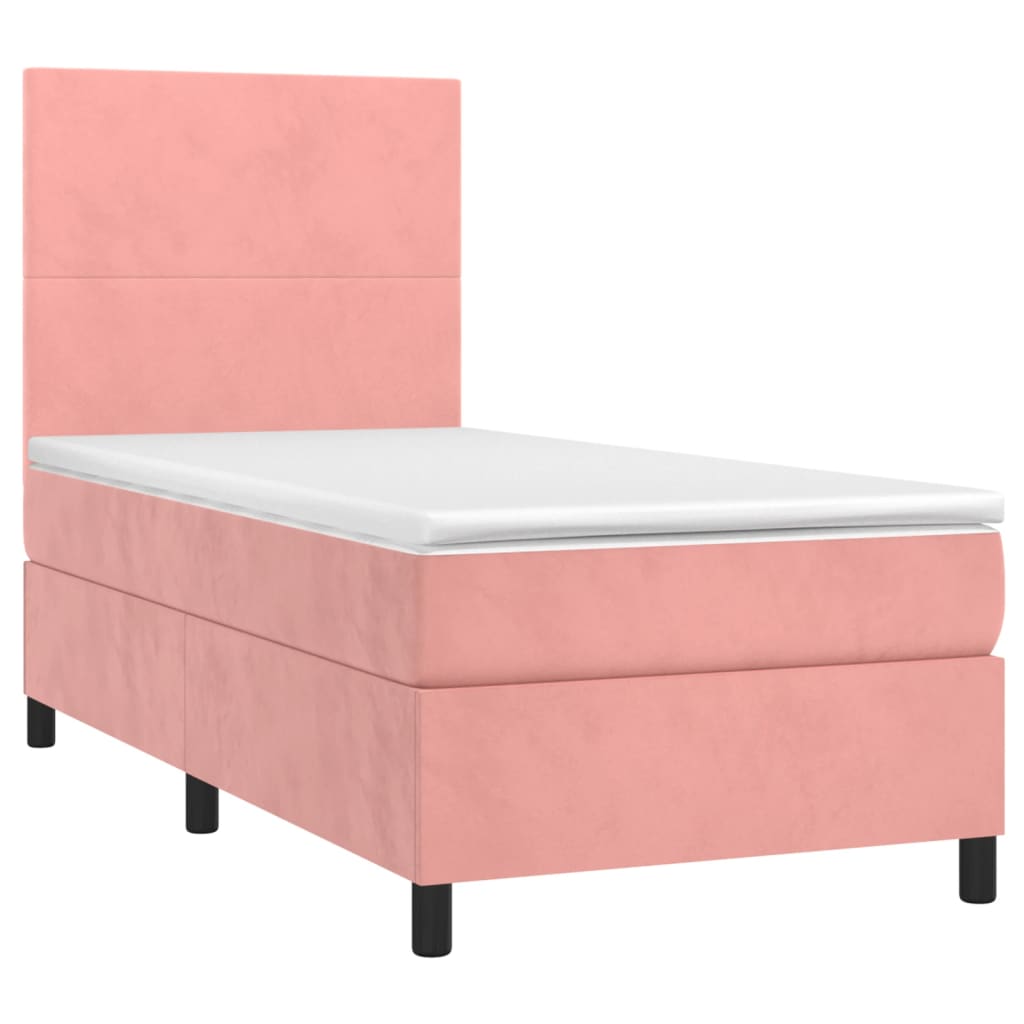 vidaXL Боксспринг легло с матрак и LED, розово, 90x190 см, кадифе