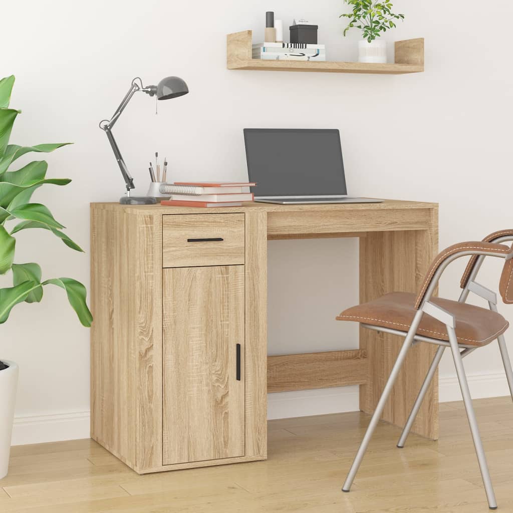 vidaXL Бюро със страничен шкаф, дъб сонома, инженерно дърво