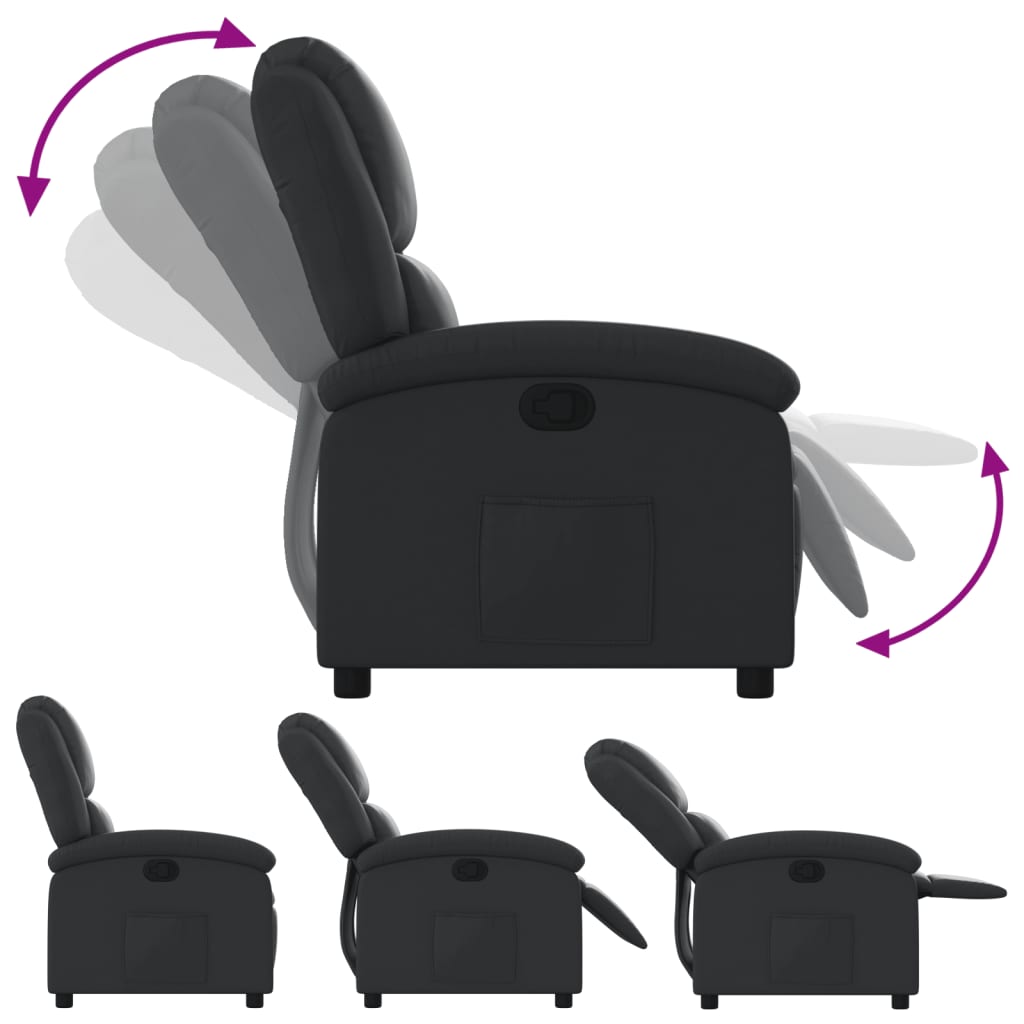 vidaXL Реклайнер стол, черен, естествена кожа
