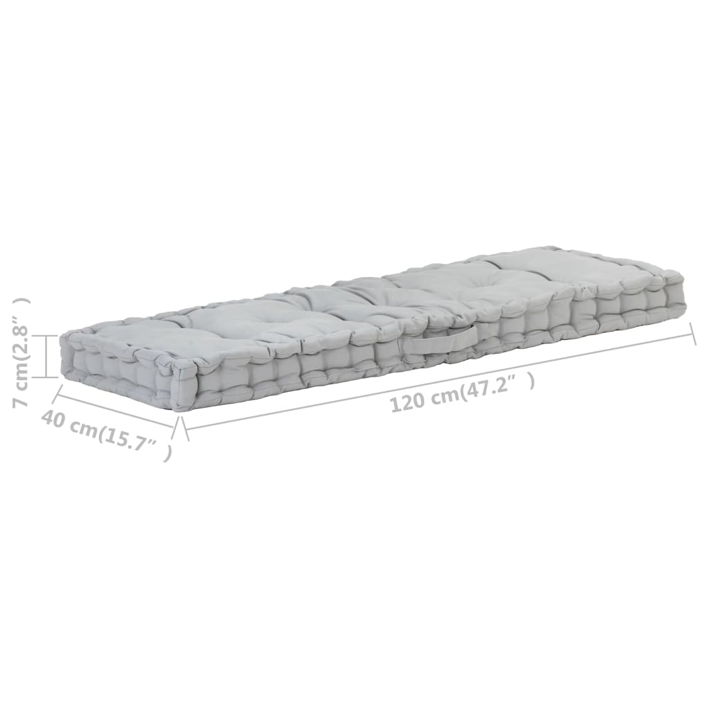 vidaXL Палетна възглавница за под, памук, 120x40x7 см, сива