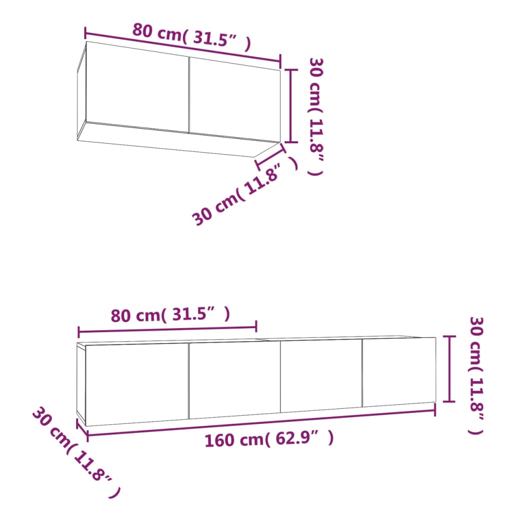 vidaXL Комплект ТВ шкафове от 3 части инженерно дърво Бял гланц
