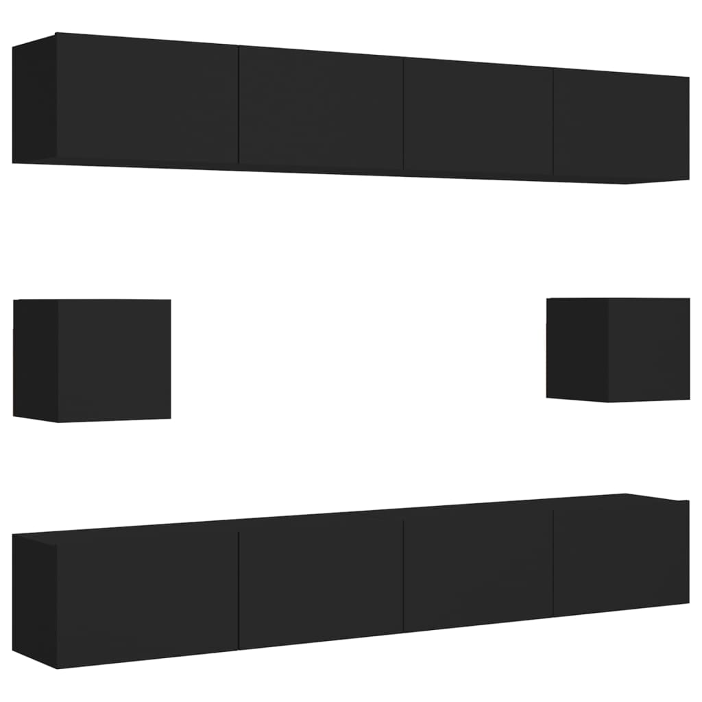 vidaXL Комплект ТВ шкафове от 6 части, черен, ПДЧ