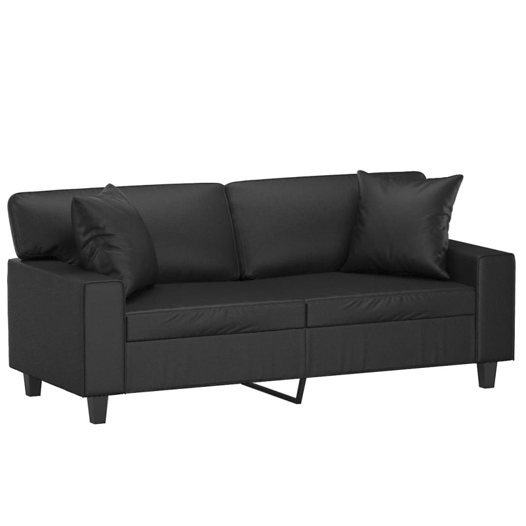 vidaXL 2-местен диван с възглавници, черен, 140 см, изкуствена кожа
