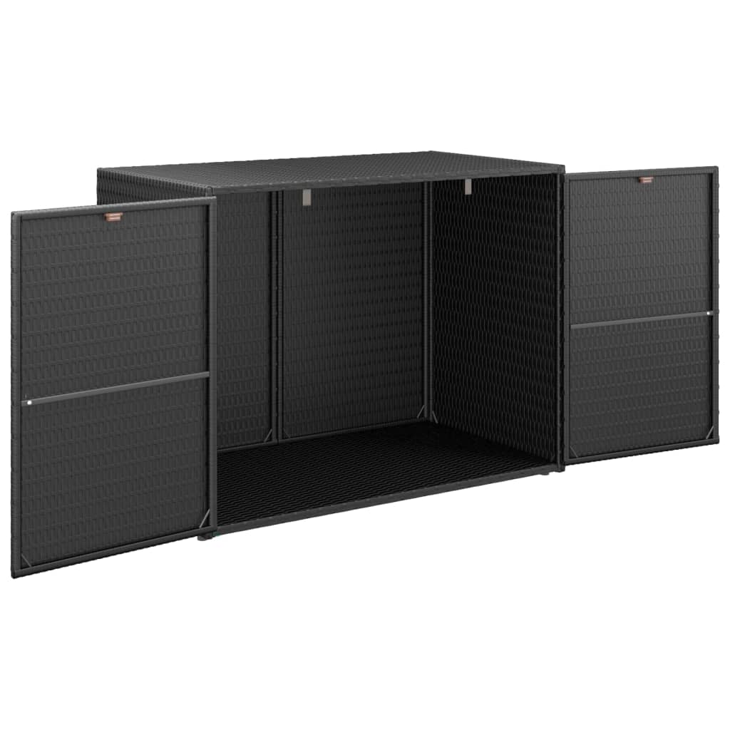 vidaXL Градински шкаф за съхранение черен 100x55,5x80 см полиратан