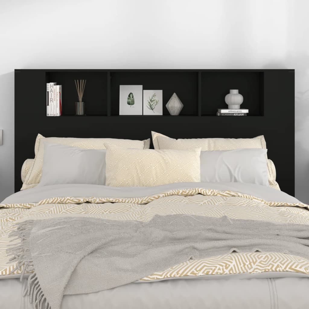 vidaXL Табла за легло тип шкаф, черна, 160x18,5x104,5 см