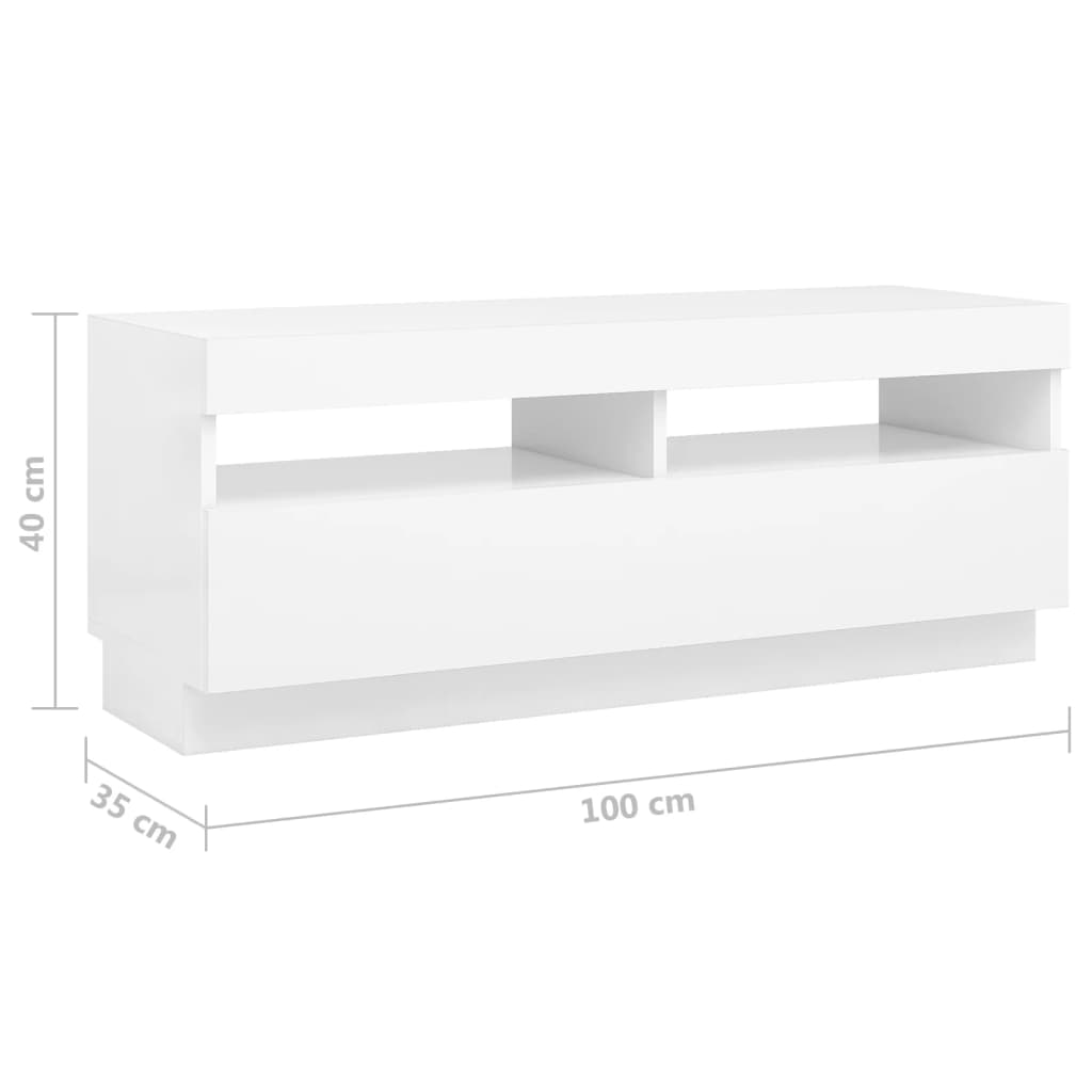 vidaXL ТВ шкаф с LED осветление, бял, 300x35x40 см