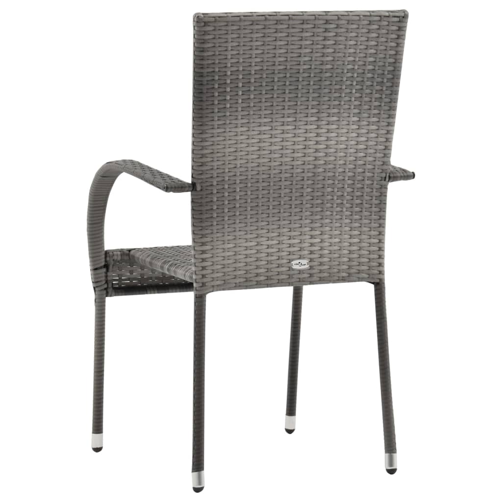 vidaXL Стифиращи външни столове, 4 бр, сиви, полиратан