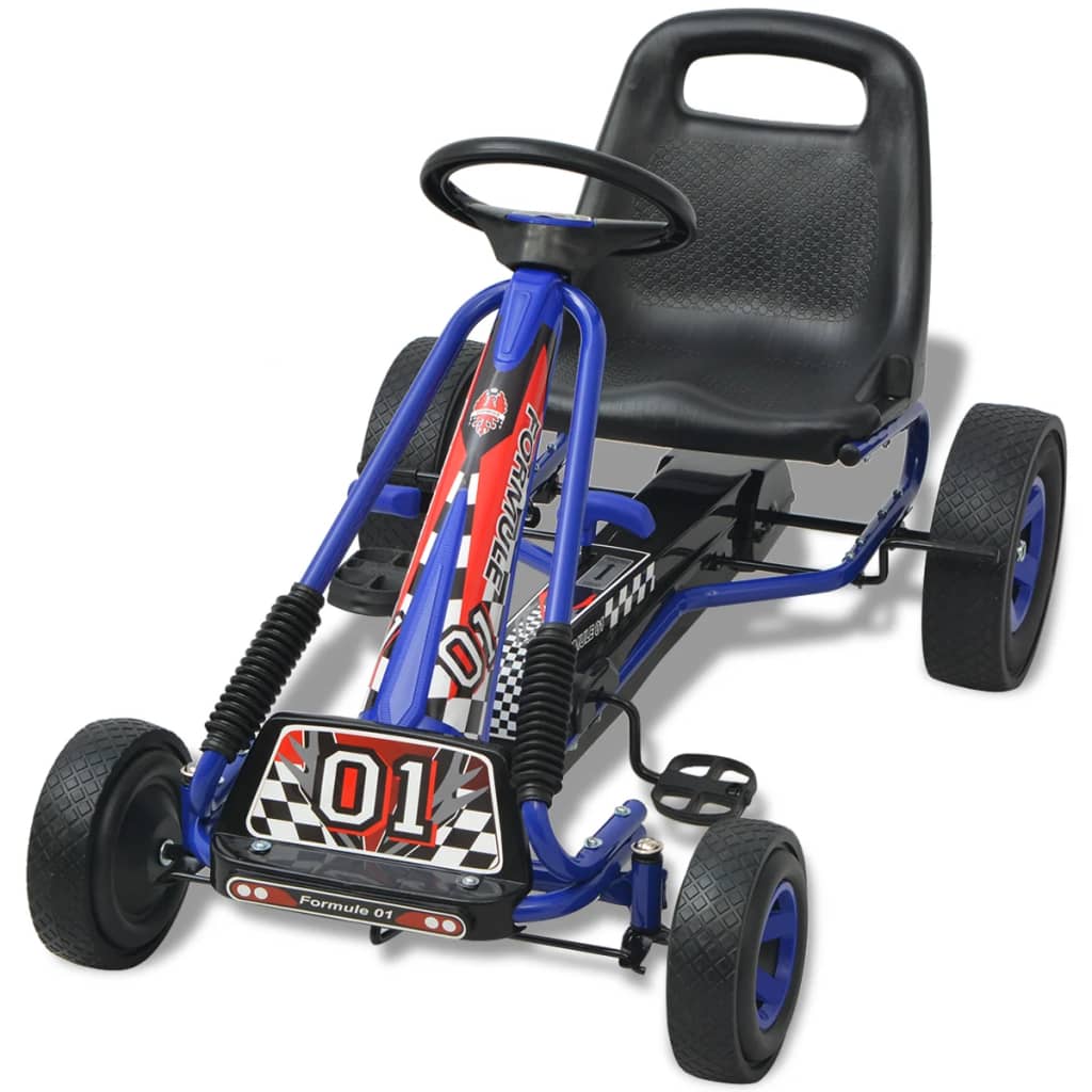 vidaXL Детски картинг с педали, с регулируема седалка, син