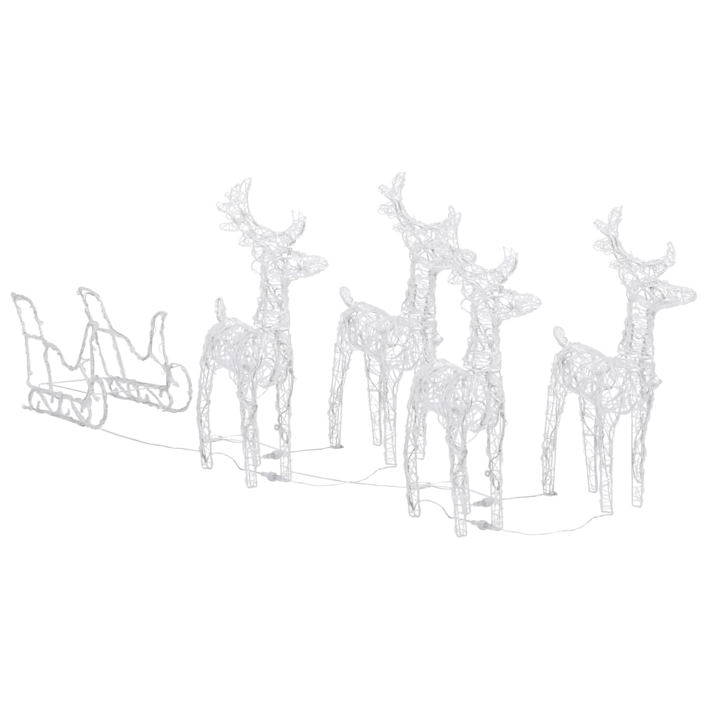 vidaXL Коледна украса елени с шейна, 280x28x55 см, акрил