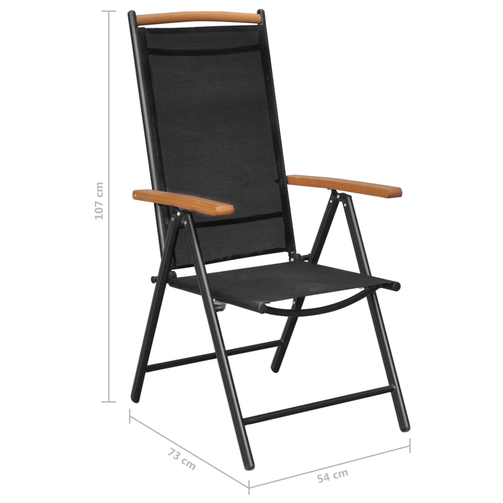 vidaXL Градински комплект със сгъваеми столове 9 части алуминий черен
