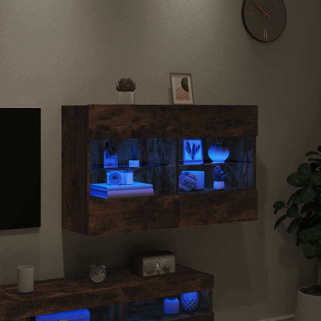 vidaXL Стенен ТВ шкаф с LED осветление, опушен дъб, 98,5x30x60,5 см