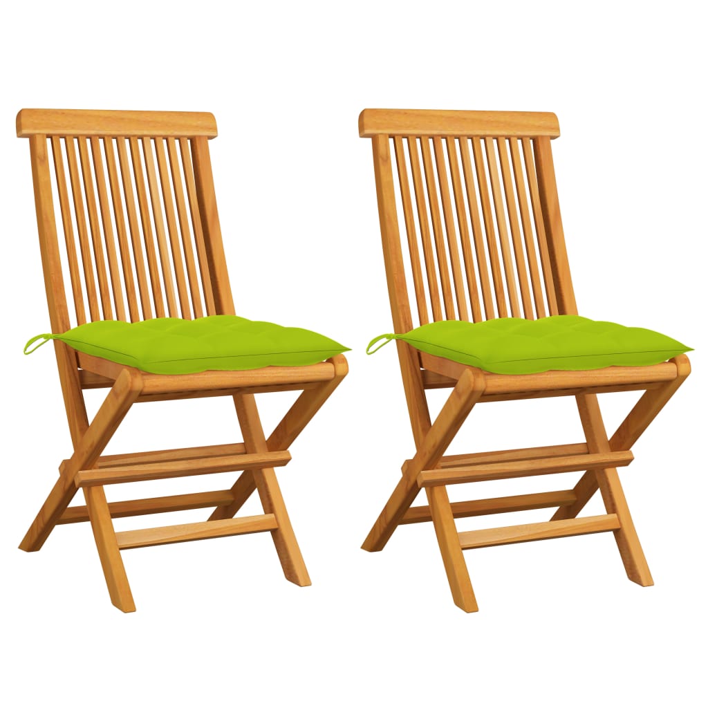 vidaXL Градински столове с яркозелени възглавници 2 бр тик масив