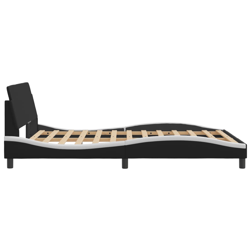 vidaXL Рамка за легло с табла, черно-бяла, 140x200 см, изкуствена кожа