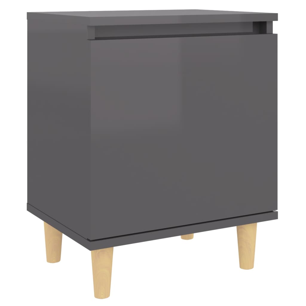 vidaXL Нощно шкафче с крака от дърво масив, сив гланц, 40x30x50 см