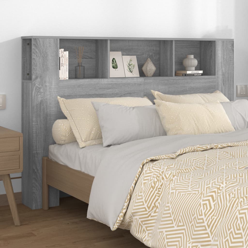 vidaXL Табла за легло тип шкаф, сив сонома, 160x18,5x104,5 см