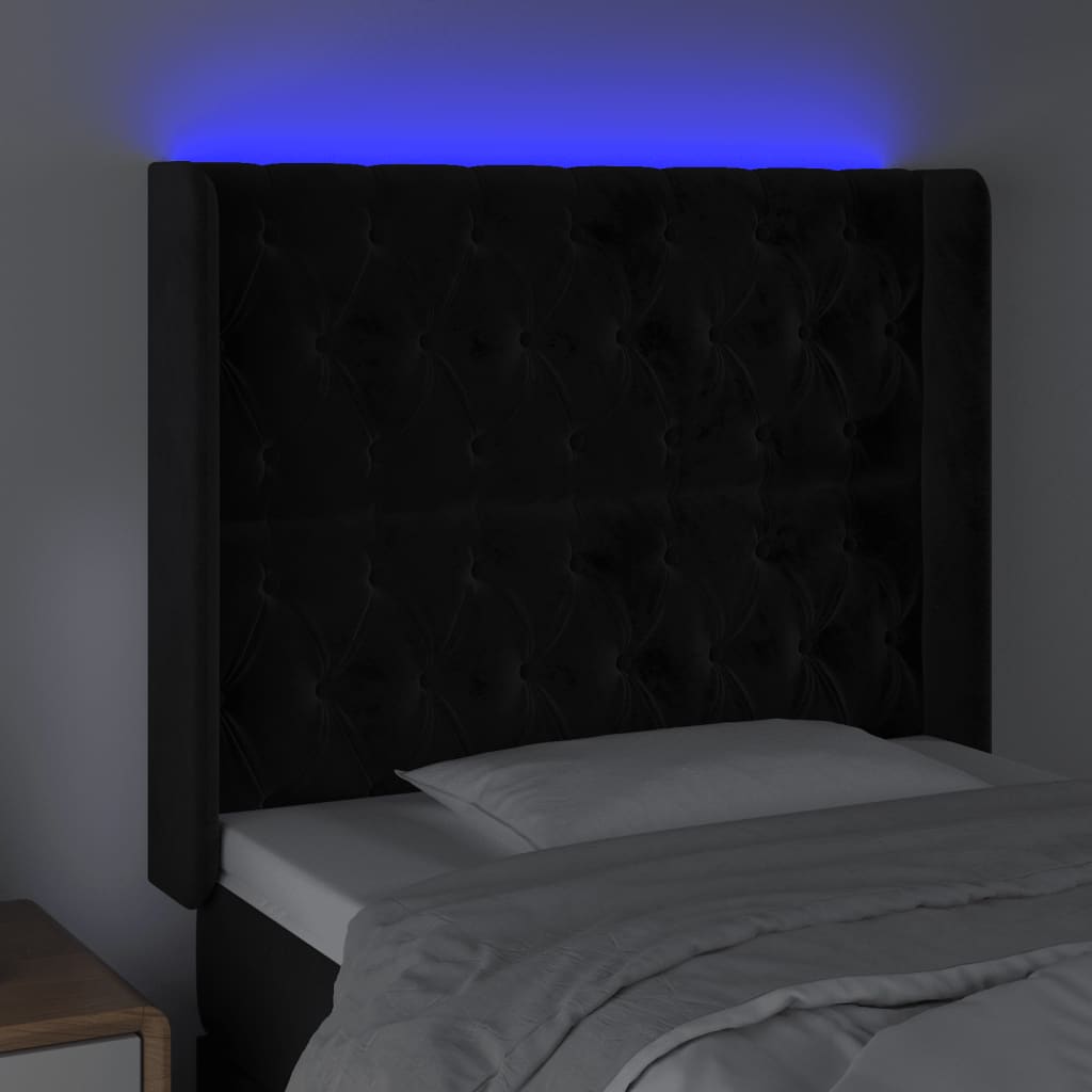 vidaXL LED горна табла за легло, черна, 103x16x118/128 см, кадифе