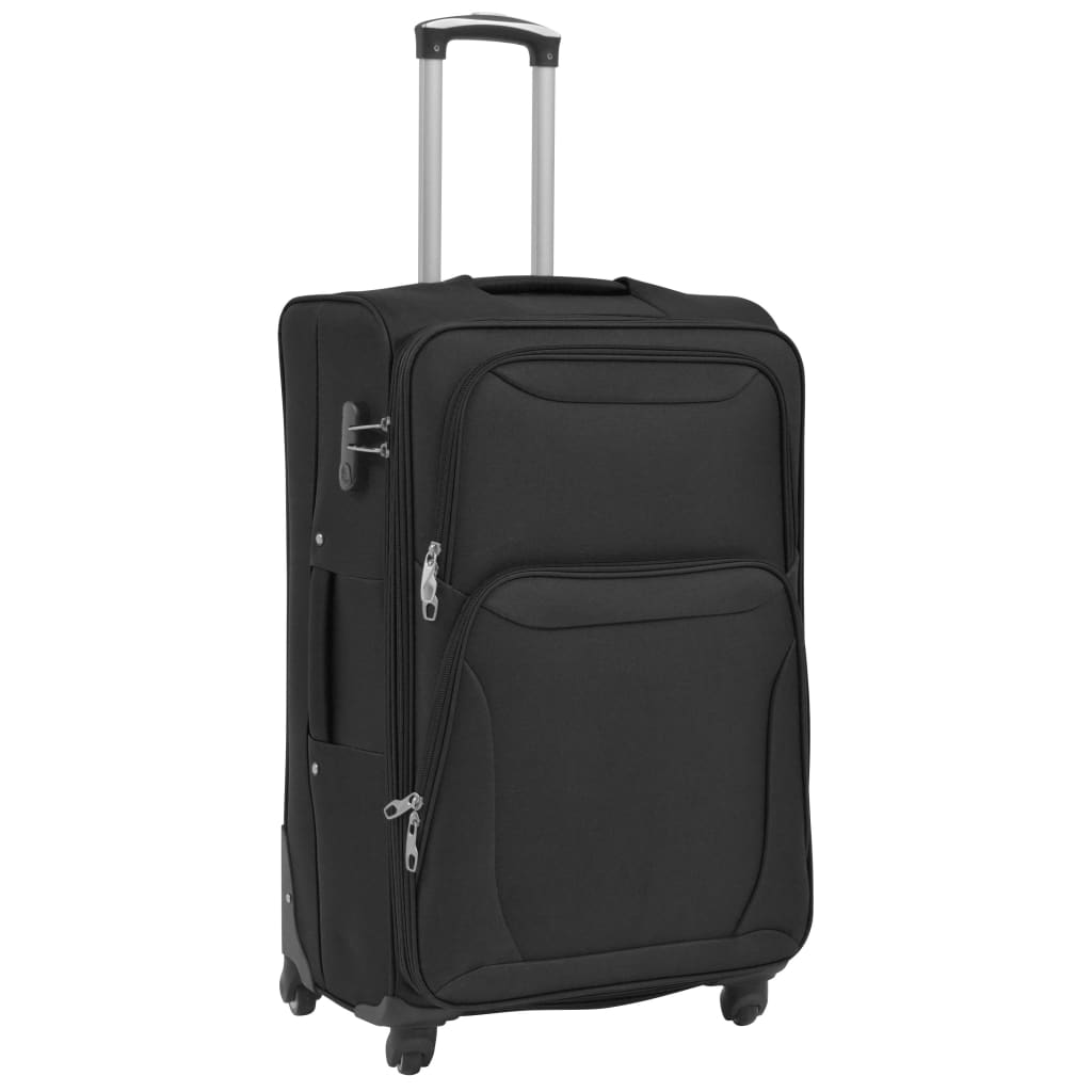 vidaXL Комплект от 3 броя меки куфари на колелца, черни