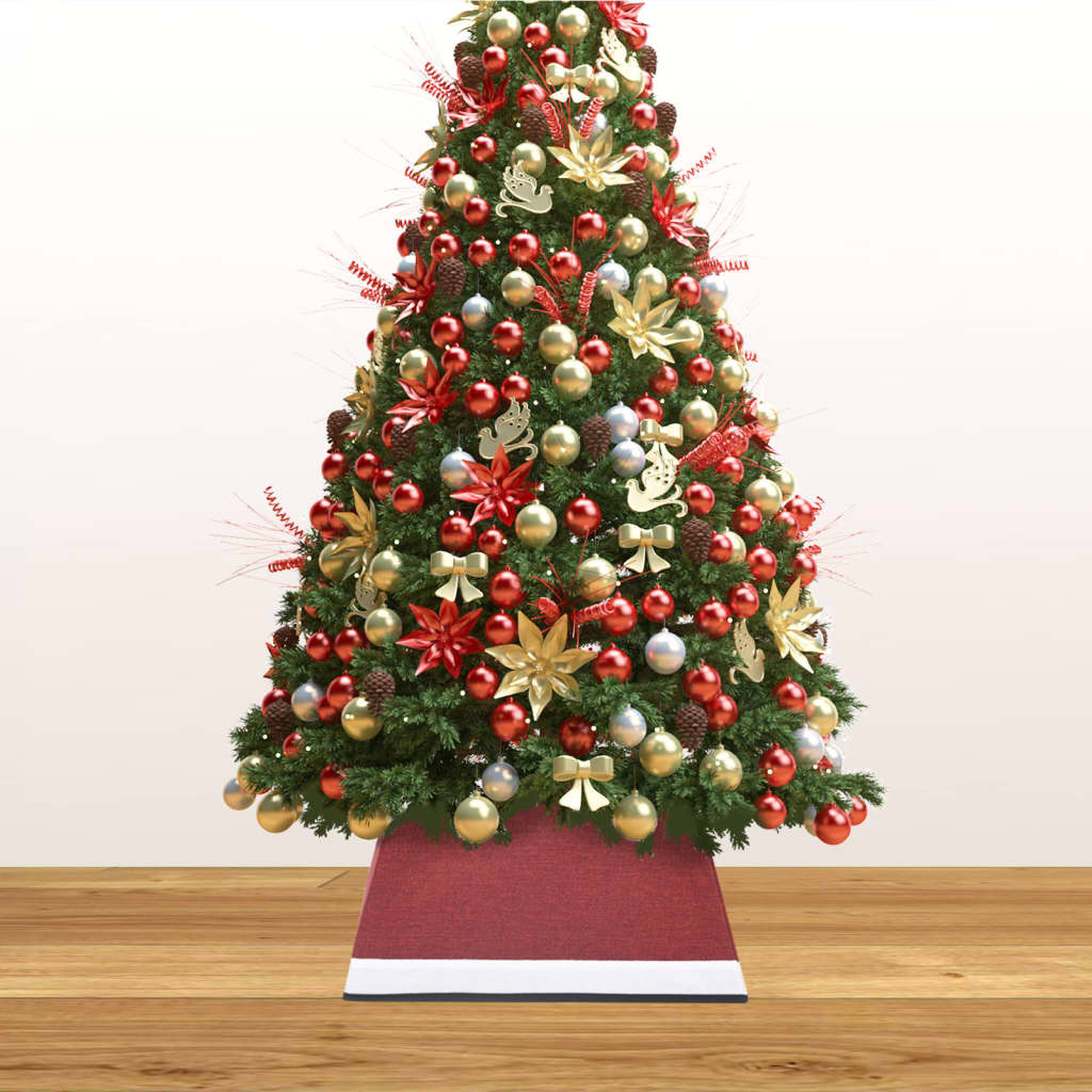 vidaXL Пола за коледна елха, червено и бяло, 48x48x25 см