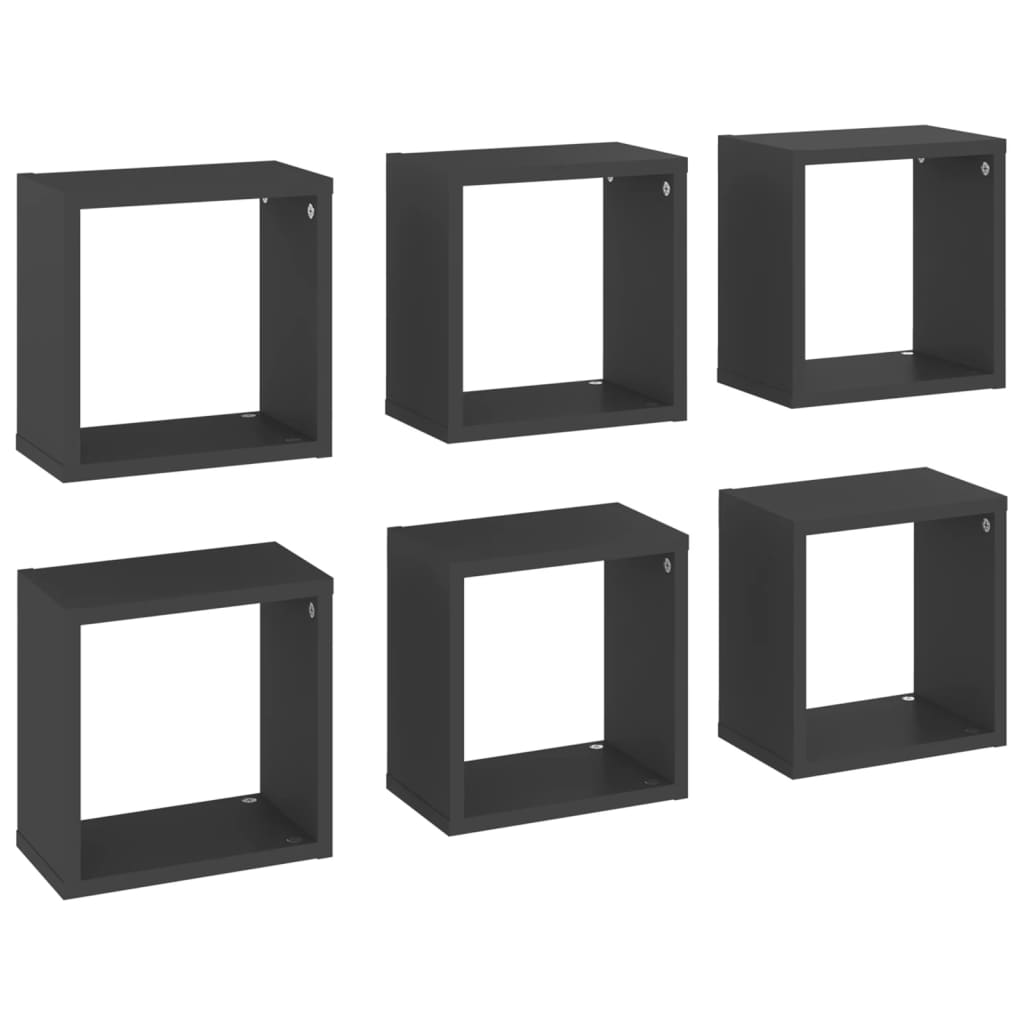 vidaXL Стенни кубични рафтове, 6 бр, сиви, 26x15x26 см