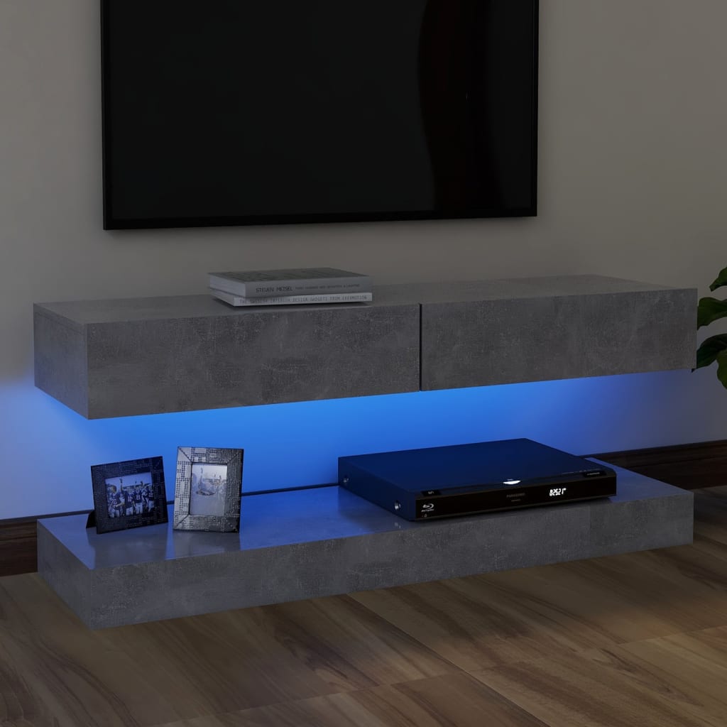 vidaXL ТВ шкаф с LED осветление, бетонно сив, 120x35 см