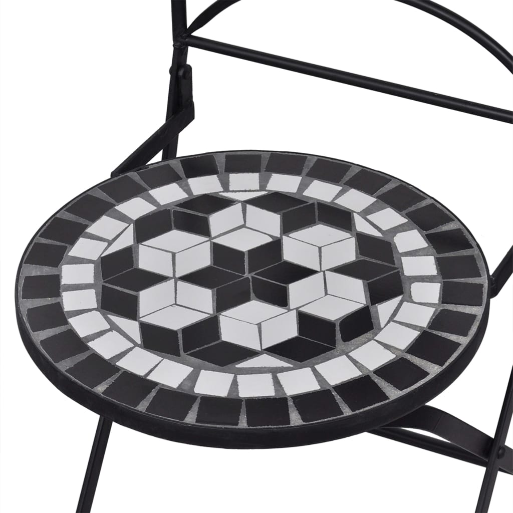 vidaXL Бистро комплект мозайка 3 части керамика черно и бяло