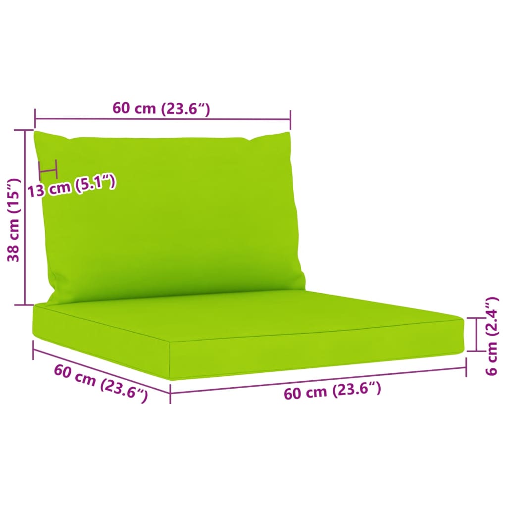 vidaXL Градински 3-местен диван от палети с яркозелени възглавници бор