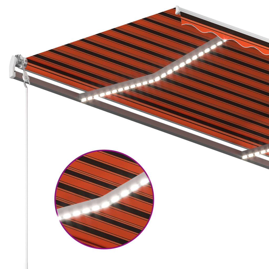 vidaXL Ръчно прибираща се тента с LED, 3x2,5 м, оранжево и кафяво