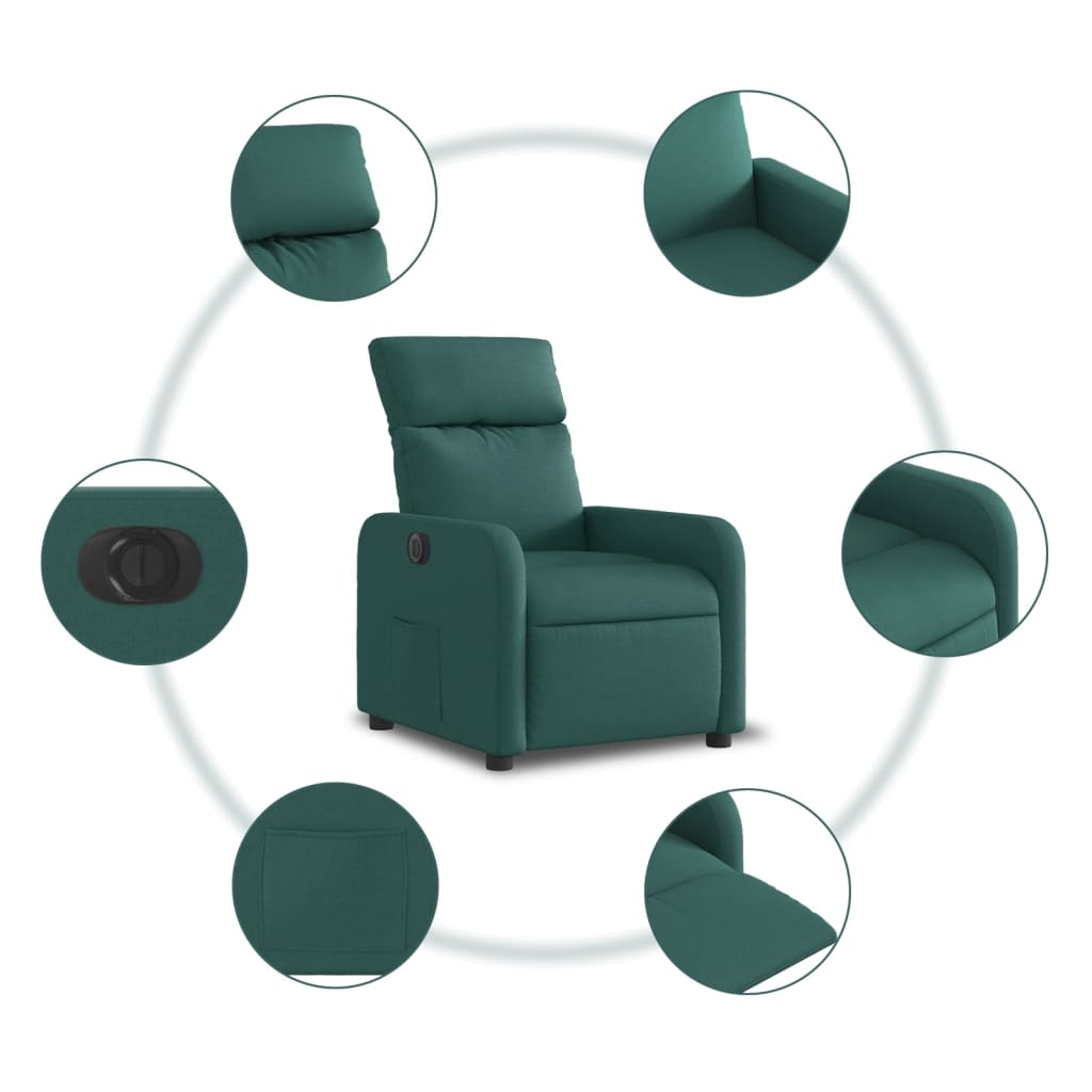 vidaXL Електрически реклайнер стол, тъмнозелен, текстил