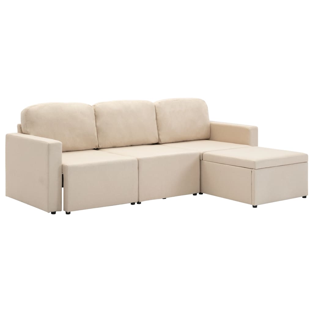 vidaXL 3-местен модулен диван легло, кремав, текстил