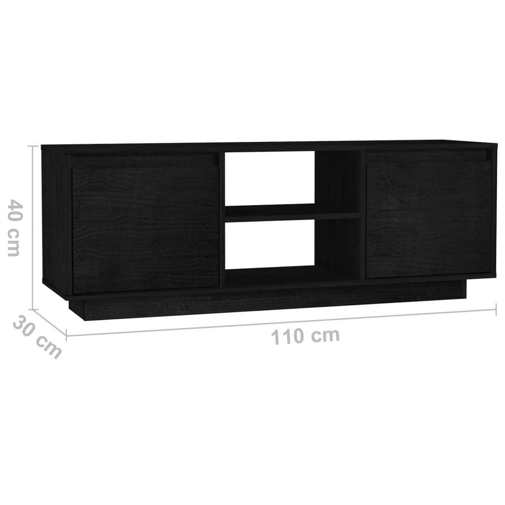 vidaXL ТВ шкаф, черен, 110x30x40 см, бор масив