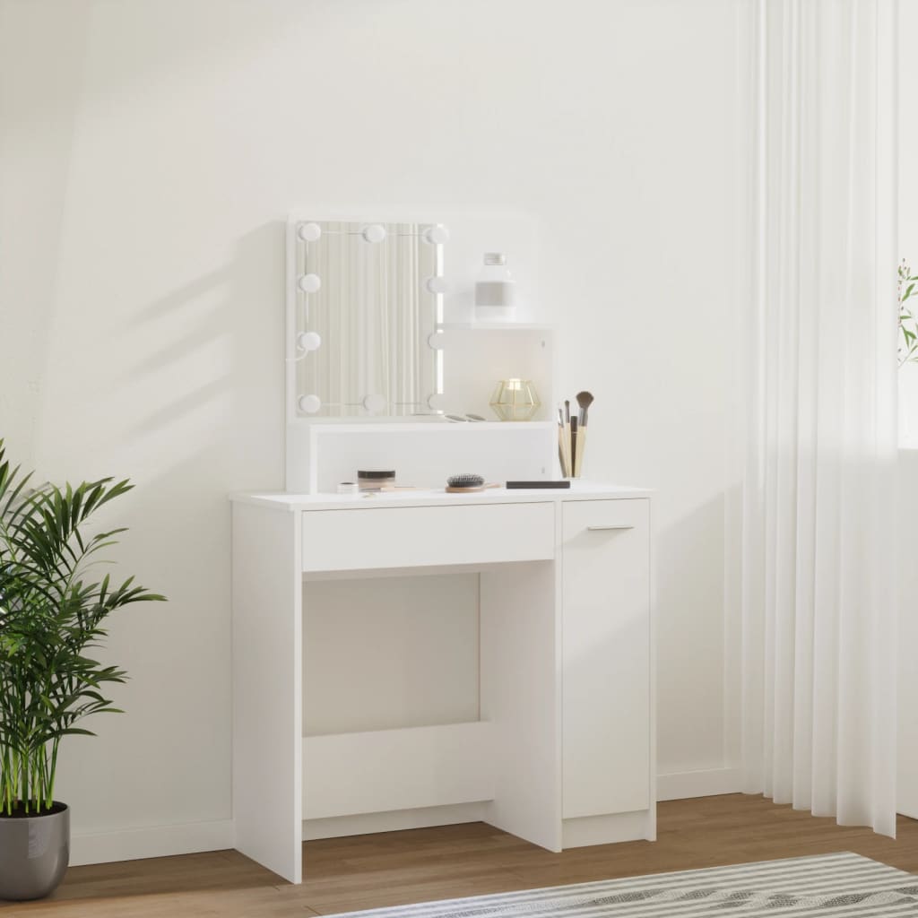 vidaXL Тоалетка с LED, бяла, 86,5x35x136 см