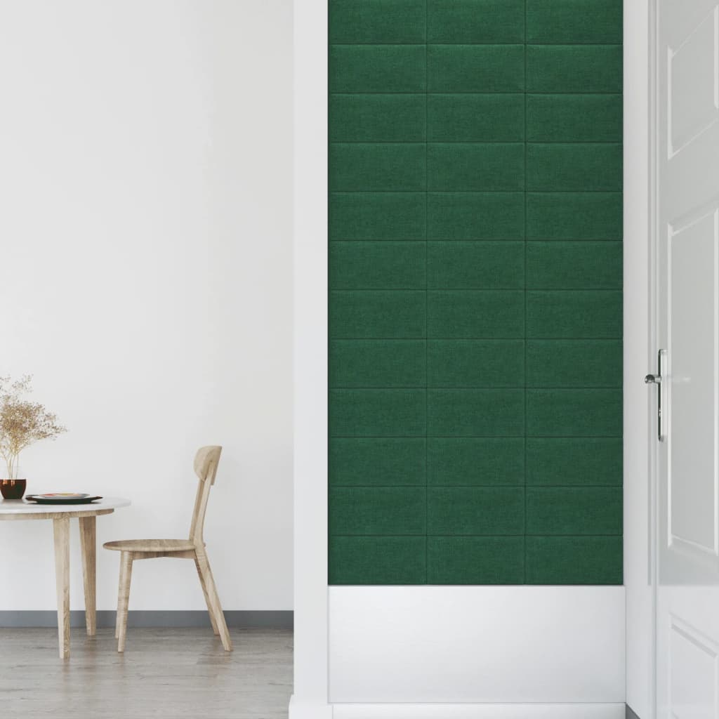 vidaXL Стенни панели, 12 бр, тъмнозелени, 30x15 см, плат, 0,54 м²