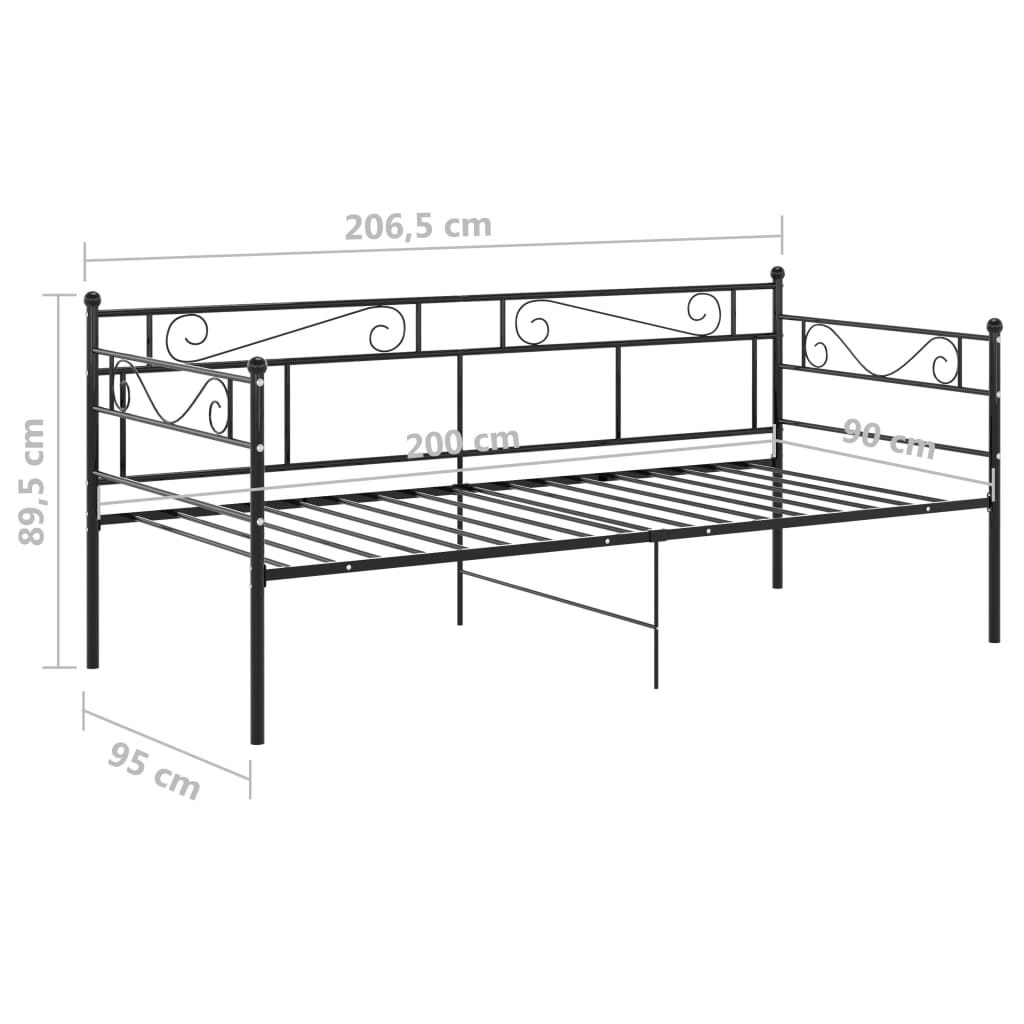vidaXL Рамка за разтегателен диван, черна, метал, 90x200 см