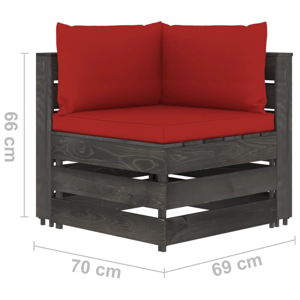 vidaXL 4-местен градински диван с възглавници, сиво импрегнирано дърво