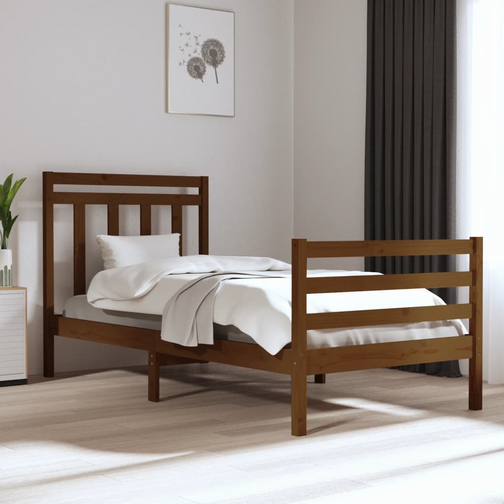 vidaXL Рамка за легло, меденокафява, дърво масив, 90x200 см
