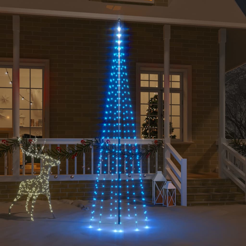 vidaXL Коледна елха на флагщок, синьо, 310 LED, 300 см