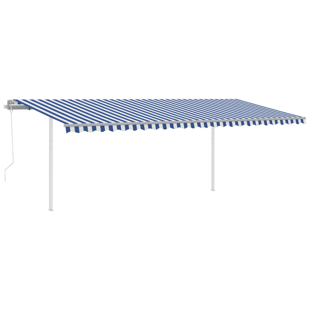vidaXL Автоматично прибиращ се сенник с прътове, 6x3,5 м, синьо и бяло