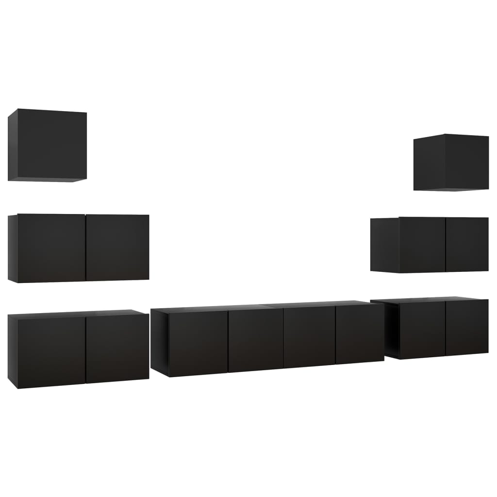 vidaXL Комплект ТВ шкафове от 8 части, черен, ПДЧ