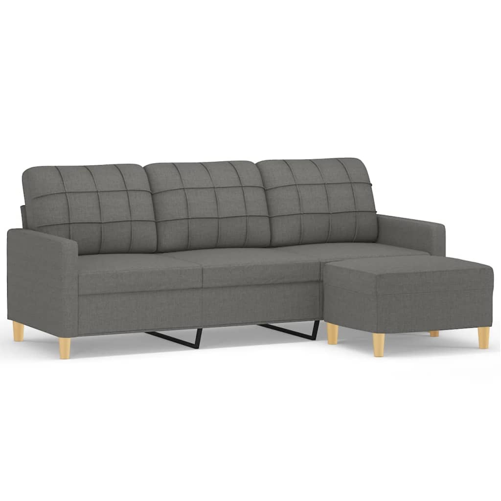 vidaXL 3-местен диван с табуретка, тъмносив, 180 см, текстил