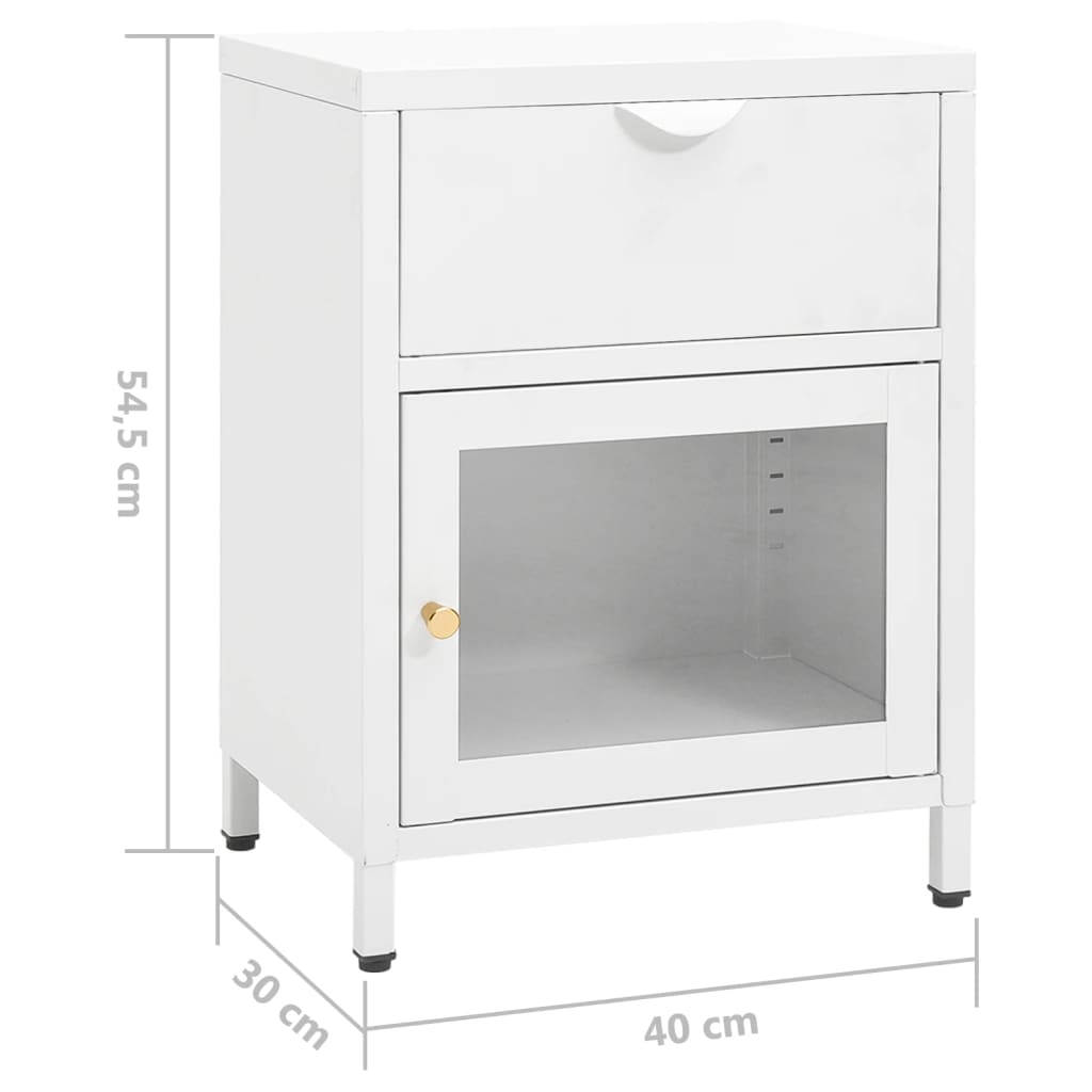 vidaXL Нощни шкафчета, 2 бр, бели, 40x30x54,5 см, стомана и стъкло