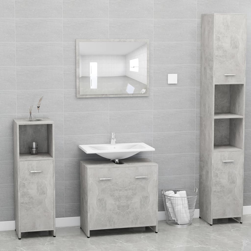 vidaXL Комплект мебели за баня, бетонно сиви, инженерно дърво