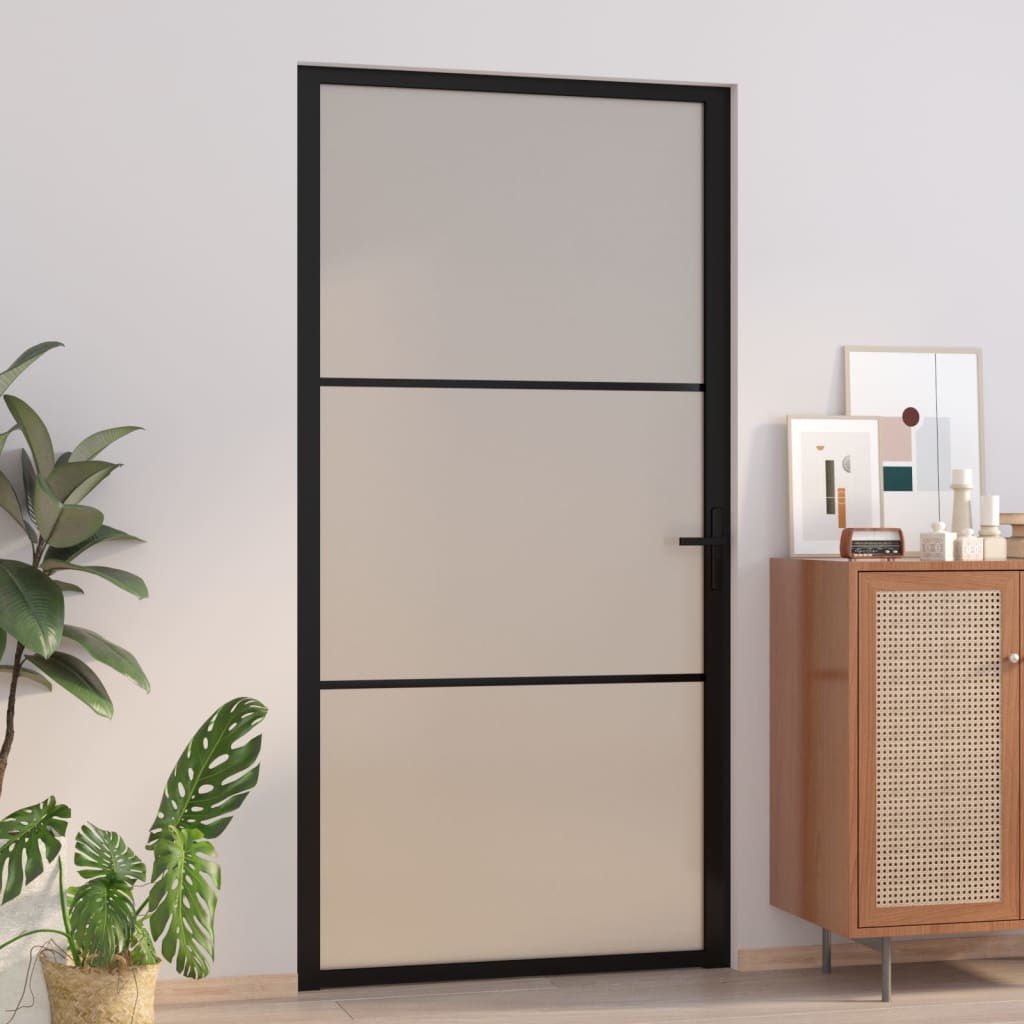 vidaXL Интериорна врата, 102,5x201,5 см, черен мат, стъкло и алуминий