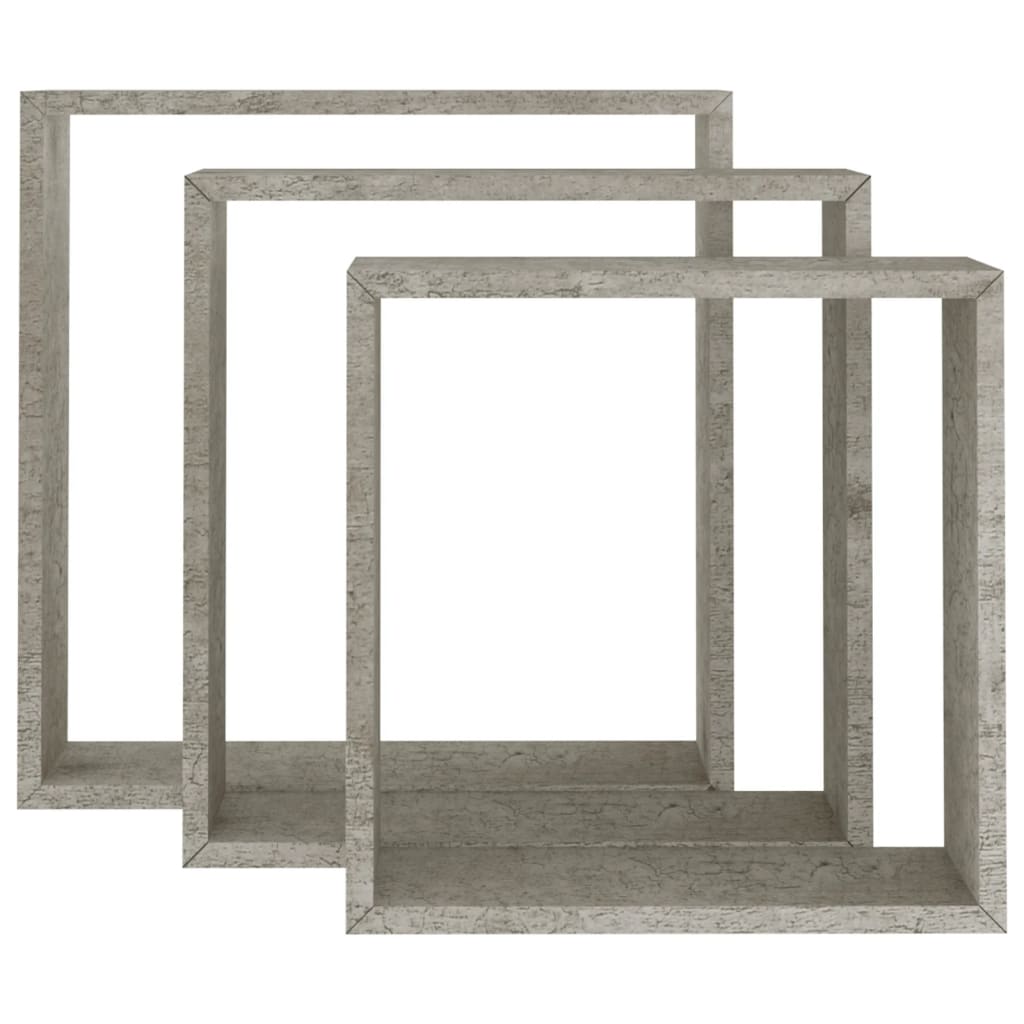 vidaXL Стенни кубични рафтове 3 бр бетонно сиво