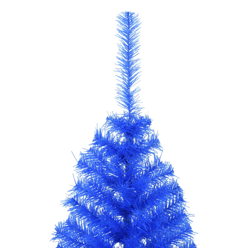 vidaXL Изкуствена половин коледна елха със стойка, синя, 120 см, PVC